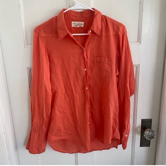 Nili Lotan coral pink button down top size large. - Picture 4 of 8